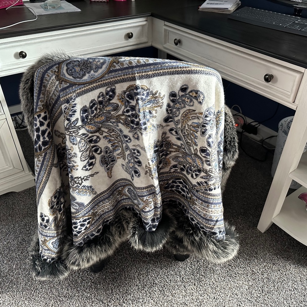 Overland Amy Reversible Wool and Cashmere Shawl with Fur Trim